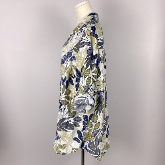Tahari 100% linen leaf print button down top 1X vacation resort - Picture 8 of 13